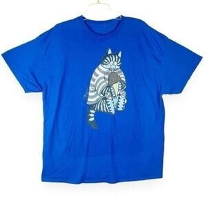 B Kliban Cat T-Shirt Size Large Blue Funny Kawaii Retro Quirky Y2K Ice Cream‎